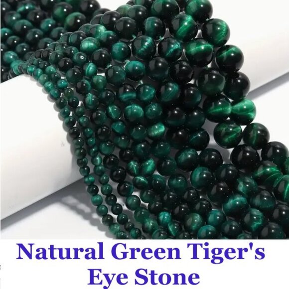 Natural Green Tiger's Eye Stone  15" Strand - Picture 1 of 3